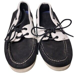 Sperry Topsider Boat Shoes Leather Size 9 Mens Black and White